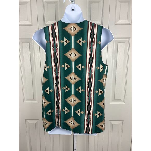 handmade blue green boho southwestern rodeo cowgirl open front vest cotton large - Picture 4 of 4